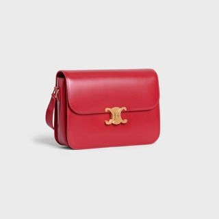 Large Triomphe Bag in Shiny Calfskin - Red - 187353BF4.27ED | CELINE Celine Teen Triomphe Bag, Celine Teen Triomphe, Lisa From Blackpink, Celine Box Bag, Triomphe Bag, Celine Box, Celine Handbags, Medium Handbags, Vintage Shoulder Bag