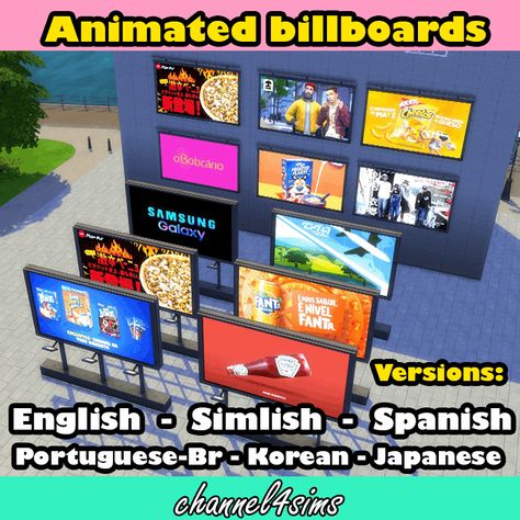 TS4: Animated Billboards | channel4sims on Patreon Sims 4 Animated Cc, Sims 4 Street Cc, Sims 4 Flag Cc, Sims 4 Korean Save File, Mall Cc Sims 4, Sims 4 Billboard Cc, Sims 4 Cc Galaxy Furniture, Sims 4 Basketball Hoop, Sims 4 Signs