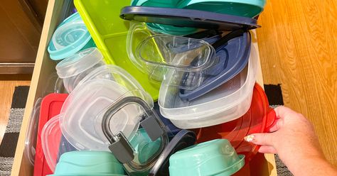 Tupperware Organization Ideas, Cheap Garage Organization, Tupperware Organization, Containers Organization, Witch Hazel Uses, Tupperware Containers, Tupperware Organizing, Wall File Holder, Under Shelf Storage