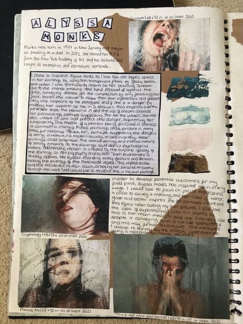 Art Analysis Gcse, Beyond Repair Art Gcse, Portrait Art Gcse Sketchbook Pages, Portrait Artists Gcse, Artist Research Page, Gcse Sketchbook, Textiles Gcse, Igcse Art, Sketchbook Ideas Inspiration