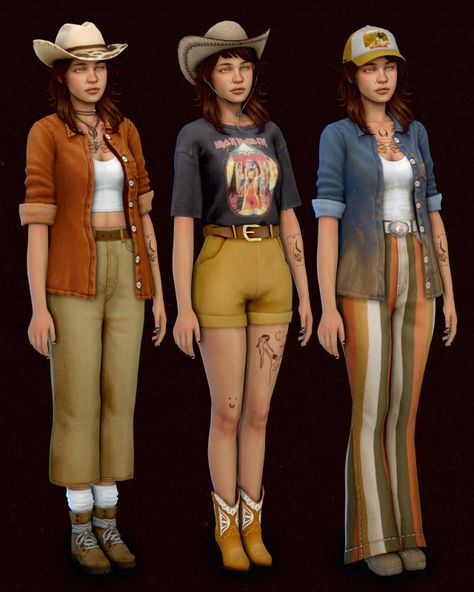 Y2k Mens Sims 4 Cc, Chestnut Ridge Sims 4, Ts4 Cottagecore Cc, Sims Fits, Vanilla Outfits, Shorts And Fishnets, Ranch Outfits, Ts4 Lookbook, Shorts Boots