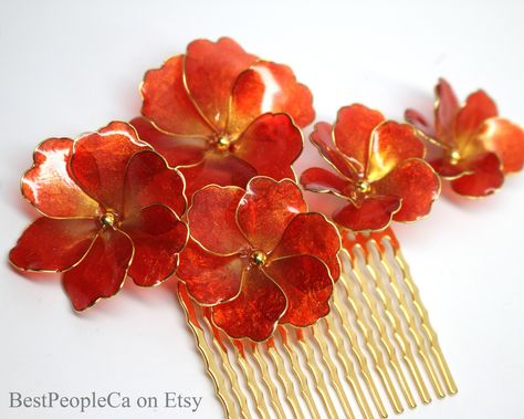 Red Hair Pieces, Bridesmaid Hair Flowers, Hair Accessories Red, Prom Gift, Red Hair Accessories, Flower Girl Hair Accessories, Handmade Hairpin, Flower Hair Pieces, Flower Hair Pin