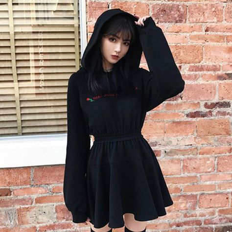 Dresses Losing Game, Hoodie Mini Dress, Gothic Harajuku, Y2k Aesthetic Fashion, Alt Clothes, Rock Dresses, Streetwear Mode, Harajuku Streetwear, Hooded Dress