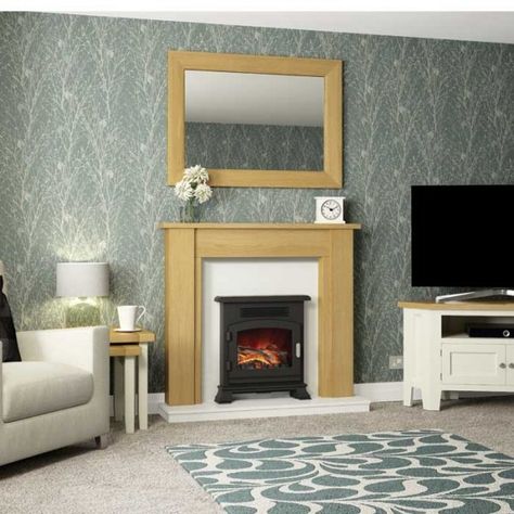 Flare Hainsworth Timber Fire Surround | Direct Fireplaces Electric Fire Suites, Inset Stoves, Style Fireplace, Wall Mounted Electric Fires, Log Bed, Fireplace Suites, Fire Surround, Diy Plumbing, Electric Fires