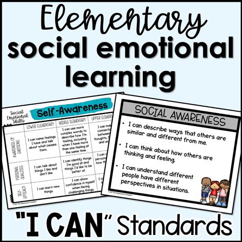 Social Emotional Learning SEL Standards and "I Can" Statements - Shop The Responsive Counselor Preschool Social Emotional, Counseling Skills, Feelings Games, Zones Of Regulation, Mini Posters, Counseling Lessons, Linen Wrap Dress, I Can Statements, Elementary School Counseling