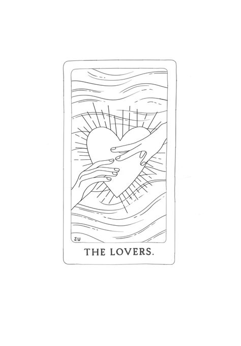 Minimal Tarot Tattoo, The Lovers Tarot Drawing, The Lovers Tattoo Tarot Cards, Tarot Card Tattoo Minimalist, Killing Eve Tattoo, Tarot Card Sketch, The Lovers Tattoo Design, Tarot Card Tattoos, The Lovers Tarot Card Tattoo