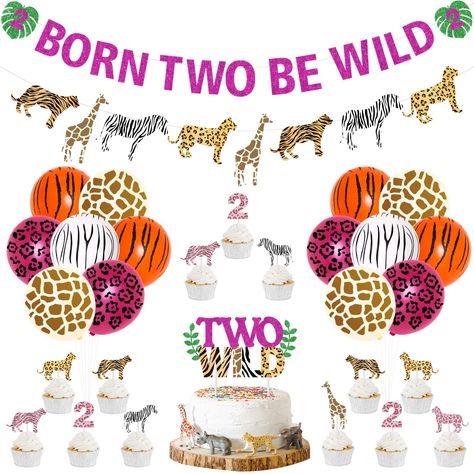 PRICES MAY VARY. Born Two Be Wild Birthday Decorations Girl: The package includes 20 animal print balloons, 1 born two be wild banner, 1 animal garland, 1 two wild cake topper, 24 cupcake toppers, and 6 number 2 cupcake toppers. Wide Application: The pink jungle theme party supplies set is perfect for girls’ jungle themed 2nd birthday party, animal theme party, or adventure parties, two wild birthday party, child's party, and also suitable for party indoor or outdoor. Delicate and Unique Design: Two Year Old Birthday Theme Girl, 2yrs Old Birthday Party Ideas Girl, Born 2 Be Wild Birthday Girl, Girl Two Birthday Theme, Girls 2nd Birthday Themes, Born Two Be Wild Birthday Girl, 2nd Birthday Themes Girl, 2nd Birthday Party Themes Girl, Two Wild Birthday Decorations