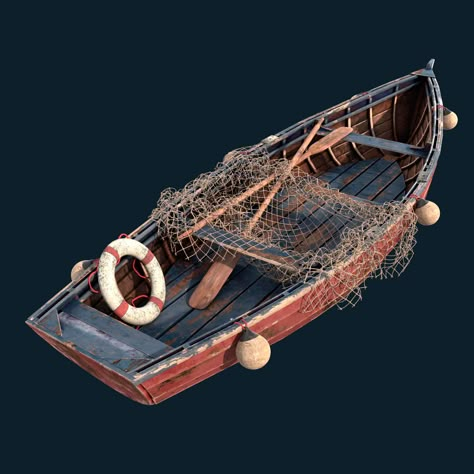 ArtStation - Old fishing boat, Artur Allakhverdian Ice Fishing Gifts, Old Fishing Boat, Prop Reference, Wooden Model Boats, Fantasy Architecture, Orvis Fly Fishing, Navi A Vela, Fishing Hole, Fishing Backpack