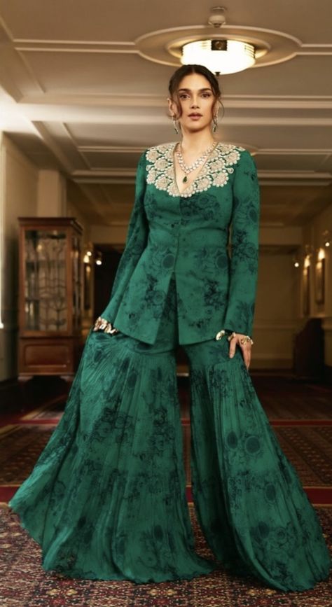 Coat Dresses For Women Traditional, Green Embroidery Dress, Wedding Sharara Designs, Sarara Garara Dress, Gown For Cocktail Party Indian, Sky Blue Top Outfit Color Combos, Brothers Marriage Outfit For Sister, Outfits Made From Sarees, Plus Size Indian Wedding Outfits