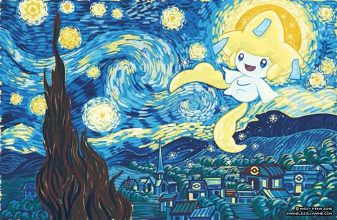 Inspired by Vincent Van Gogh's famous Starry Night, and the wishing star Pokemon. : ) Prints Redbubble InPRNT Pokemon © Nintendo, Game Freak Inc.Art by Missy Pena Ipad Wallpaper Pokemon, Pokemon Backgrounds Desktop, Pokemon Wallpaper Laptop, Pokemon Desktop Wallpaper, Pokemon Pc Wallpaper, Pokemon Painting, Pokemon Wallpaper, Cute Pokemon Wallpaper, Pokémon Stuff