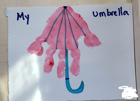 April Shower Crafts For Toddlers, Umbrella Handprint Craft, Spring Art For Toddlers Simple, Rain Crafts For Infants, Weather Crafts Infants, Umbrella Crafts For Toddlers, Weather Infant Crafts, Weather Infant Art, Weather Activities Infants