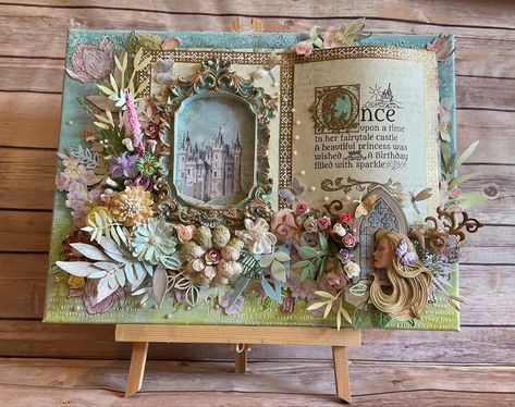 Fairytale Junk Journal, Fantasy Scrapbook Ideas, Mixmedia Art Ideas, Fairy Journal, Fairy Tale Crafts, Book Centerpieces, Scrapbook Gallery, Handmade Journals Diy, Old Book Crafts