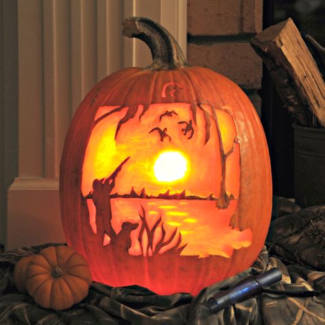 My 2014 Ducks Unlimited pumpkin carving contest entry - make logo bigger next year!  C and D need some DU goodies!  ;-) Hunting Pumpkin Carving Ideas, Country Pumpkin Carving, Carving Templates, Country Halloween, Pumpkin Carving Contest, Pumpkin Contest, Pumpkin Carving Designs, Pumpkin Wedding, Halloween Things