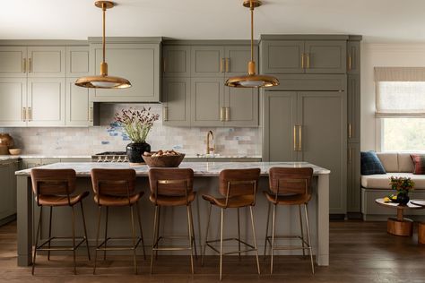 Olive Green Kitchen, Galley Style Kitchen, Green Kitchen Cabinets, Seattle Homes, Green Cabinets, Modern Farmhouse Kitchens, Green Kitchen, Favorite Kitchen, Traditional Kitchen