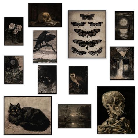 PRICES MAY VARY. Gothic Decor Experience: Elevate your space with the Dark Academia Room Decor Set, blending scholarly elegance with gothic home decor and witchy aesthetics for a unique and mysterious ambiance. Versatile Decor Set: Featuring 12 carefully selected pieces, including dark academia posters and goth decor, this set offers a variety of sizes to fit any wall. Perfect for adding a moody, intellectual vibe to your living space. Curated Collection: Includes 3 pcs 8x10 inch, 4 pcs 5x7 inch Modern Gothic Living Room Artwork, Gothic Bedroom Artwork, Dark Glam Bedroom Wall Art, Minimalist Goth Decor Living Rooms, Simple Gothic Home Decor, Gothic Room Decor Diy, Dark Walls Light Furniture, Dark Academia Aesthetic Decor, Goth Decor Living Room