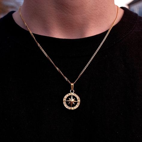 Tp Logo, Men's Necklace Gold, Gold Compass Necklace, Gold Pendants For Men, North Star Pendant, Minimal Pendant, Men Pendant, Mens Jewellery, Necklace Mens