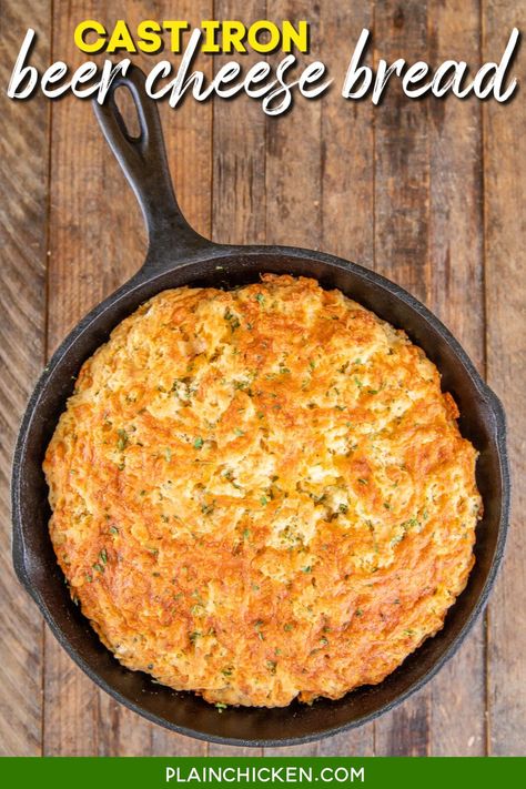 Beer Batter Cheese Bread, Beer Cheese Bread Recipe, Beer Cheese Bread, Plain Chicken Recipe, Cast Iron Bread, Beer Bread Easy, Skillet Bread, Beer Bread Recipe, Cheese Bread Recipe