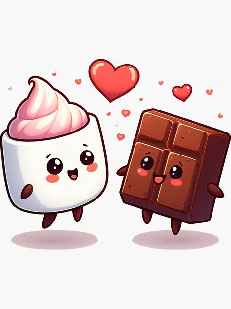 a cute Valentine's day image of chocolate and mashmellows Cartoon Chocolate, Marshmallow Doodle, Valentine's Day Drawings, Cute Smores Drawing, Marshmallow Sketch, Marshmallow Cartoon, Cute Marshmallows Cartoon, Marshmallow Cartoon Art, Marshmallow Images