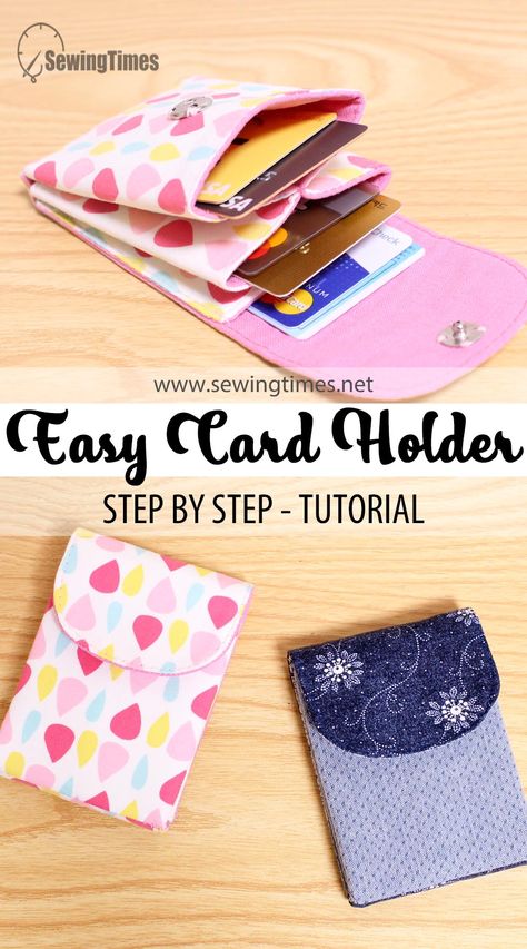 DIY SIMPLE CARD HOLDER | Card Wallet Easy Tutorial [sewingtimes] Fabric Card Wallet Free Pattern, Small Craft Projects Easy Diy, Easy Wallet Pattern Free Sewing Projects, Cricut Card Holder Wallet, Small Sewing Machine Projects, Easy Scrap Sewing Projects, Gift Card Holder Sewing Pattern, Sew Card Holder Wallet Tutorial, Diy Card Pouch