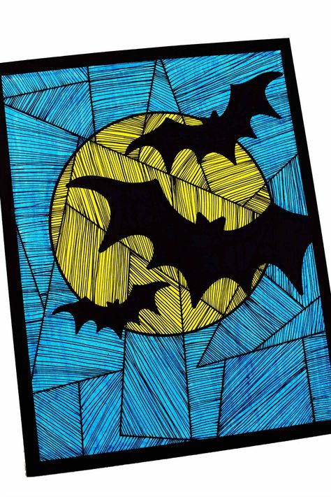 Bat Painting, Halloween Art Lessons, Halloween Art Projects, Halloween Kunst, Fall Art Projects, Acrylic Painting Ideas, 6th Grade Art, 4th Grade Art, Classroom Art Projects