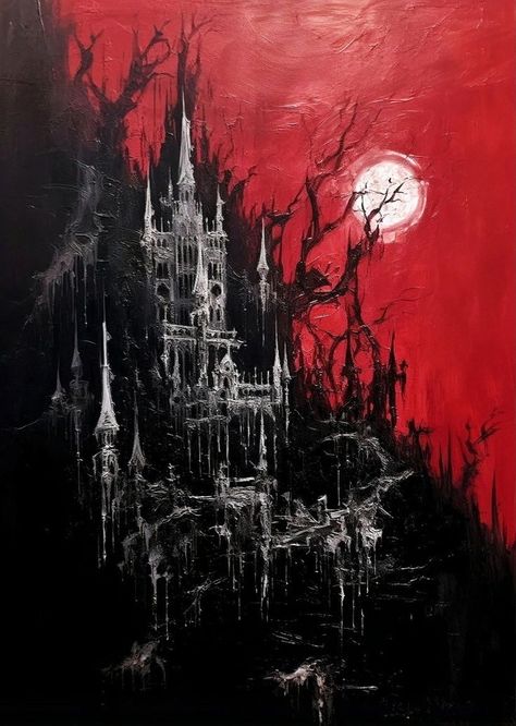 Blood Painting, Goth Architecture, Pencil Art Love, Gothic Castle, Gothic Aesthetic, Dark Art Illustrations, Arte Inspo, Creepy Art, Art Love