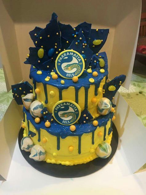 Parramatta Eels Cake Nrl Themed Birthday Party, Parramatta Eels Cake, Easter Bunny Cake Pops, Bunny Cake Pops, Push Cake, Easter Rice Krispie Treats, Easter Cake Pops, Parramatta Eels, Dad Birthday Cakes