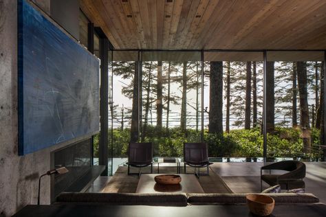 Tofino Beach House // Olson Kundig - Architizer Journal Jim Olson Architect, Kundig Architecture, Home On Stilts, Yoga House, Olson Kundig, Coast House, Walnut Sofa, Pool Villa, Clerestory Windows