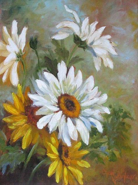 Yellow Floral Painting, Yellow Daisy Painting, Daises Painting, Daisies Painting, Painting Daisy, Table Easel, Daisy Art, Acrylic Painting Flowers, Daisy Painting