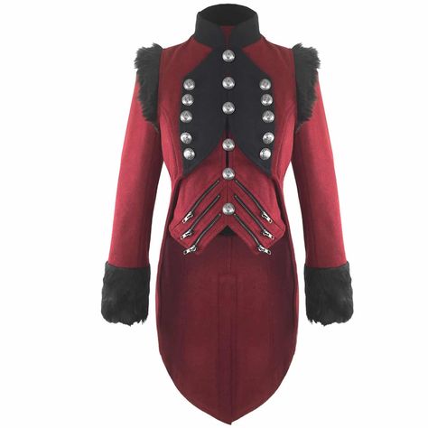 RQBL-Womens-Military-Coat-Jacket-Red-Black-Tailcoat-Gothic-VTG-Steampunk-front Army Field Jacket, Red Velvet Jacket, Military Jacket Women, Waistcoat Fashion, Steampunk Woman, Steampunk Jacket, Toni Stark, Gothic Jackets, Waistcoat Woman