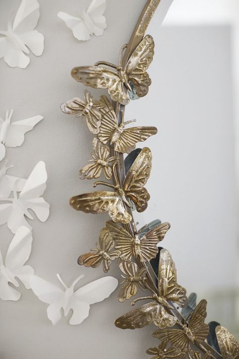 Pin for Later: If You Loved Planning Your Wedding, This Is the Nursery Room of Your Dreams Butterfly Wall Decor Bedroom Ideas, Townhome Aesthetic, Monique Lhuillier Pottery Barn Kids, Nursery Mirrors, Pottery Barn Kids Nursery, Upstairs Apartment, Kids Mirror, Mirror Pottery, Kids Mirrors