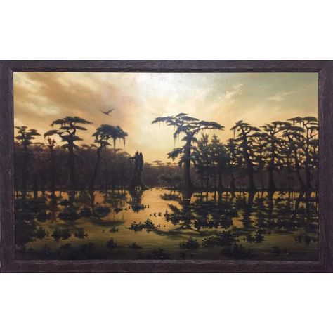 "Louisiana Swamplands" Contemporary Marsh Landscape Oil Painting by R.C. Davis, Framed | Chairish Swamp Painting, Marsh Landscape, Louisiana Swamp, Realism Art, R C, Oil Painting Landscape, Oil Painting On Canvas, Louisiana, Fine Art Painting