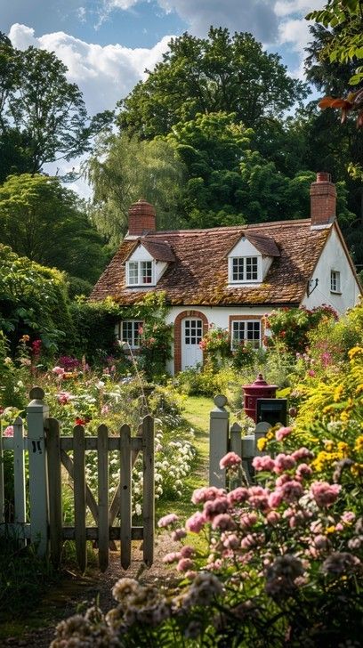 Cottage Core House Design, Cottage With Horses, Cottage House With Garden, English Cottage Countryside, Cottage In Meadow, Cottage Dream House, Little House Aesthetic, Cottagecore Building, Old European Farmhouse