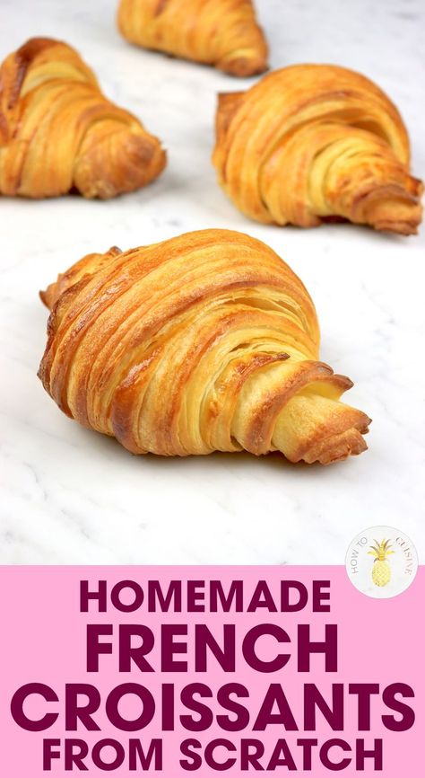 Who doesn't love the delicious smell of freshly baked croissants? These croissants are flaky, buttery, have a glossy crispy exterior and a soft and rich inside, which makes them the perfect breakfast! In today's video, we are sharing with you the key to making perfect french croissants! This easy-to-follow guide will show you how to make croissants like a chef, step by step! We can't wait for you to try this tasty croissant recipe! Make Croissants, French Croissants, French Croissant, Homemade Croissants, Croissant Recipe, A Chef, Perfect Breakfast, Freshly Baked, Bon Appetit