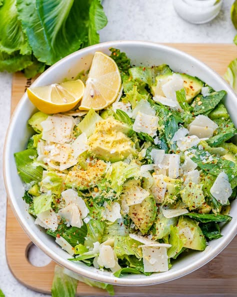 Lemon Parmesan Salad | Clean Food Crush Lemon Parm Salad, Romaine Parmesan Salad, Lemon Onion Salad, Lemon Pepper Salad, Lemon Salad Recipes, Parmesan Chopped Salad, Romaine Salad Recipes, Lemon Parmesan Salad, Light Salad Recipes