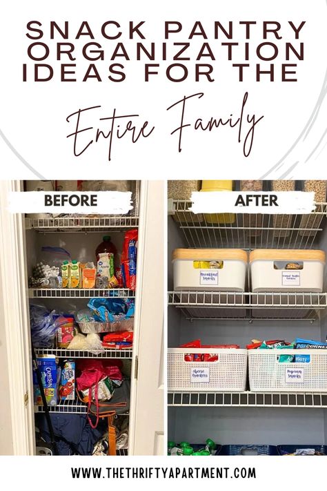 Organize your snack pantry with these simple, family-friendly ideas! Keep everything neat and accessible for healthier snacks and easy meal prep. #PantryOrganization #DIYStorage #HomeOrganization #SnackStorage #FamilyLiving Organize Chips In Pantry, Pantry Snack Organization, Snack Pantry Organization, Snack Organization Ideas, Pantry Makeover Ideas, Organization For Pantry, Food Pantry Organization, Snack Pantry, Snack Organization