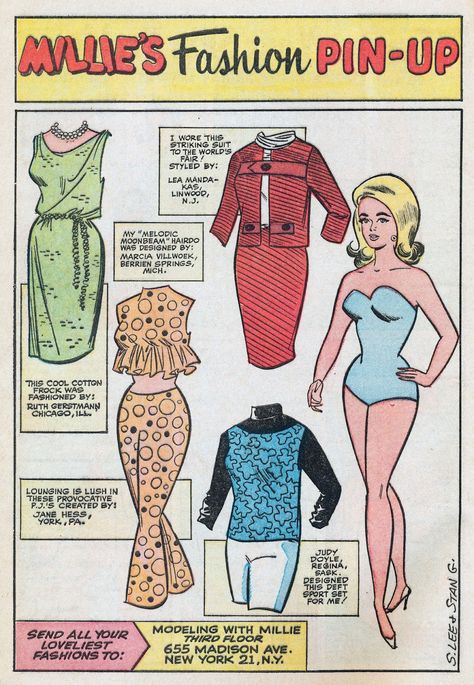 Millie's Fashion Pin-Up * 1500 free paper dolls for other Pinterest paper doll pals at Arielle Gabriel's The International Paper Doll Society * Patsy Walker, Doll Magazine, Millie The Model, Comic Book Paper, Katy Keene, Papel Vintage, Sport Clothes, Sports Clothes, Teen Humor