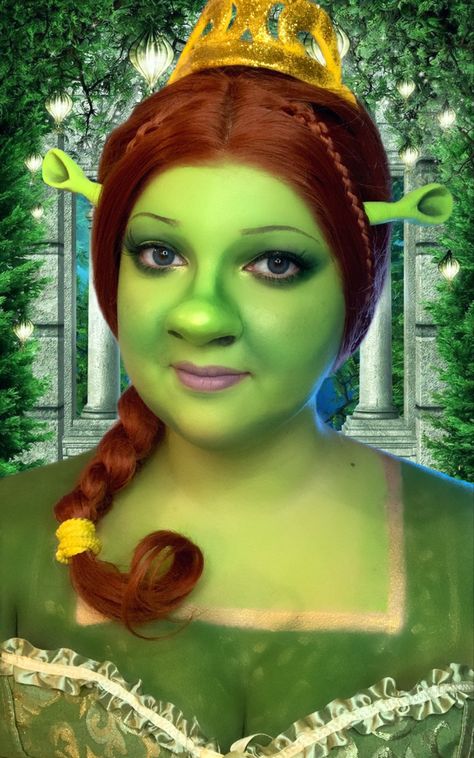 Fiona Shrek Makeup Looks, Fiona Makeup, Shrek Makeup, Fiona Cosplay, Makeup Karakter, Fiona Shrek, Shrek Costume, Makeup Tiktok, Princess Fiona