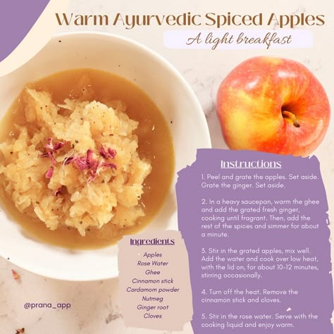 Ayurvedic Apples, Kapha Breakfast Recipes, Ayurveda Tridosha, Spiced Apples Recipe, Warming Breakfast, Ayurvedic Breakfast Recipes, Kapha Diet, Ayurvedic Breakfast, Ayurveda Vata