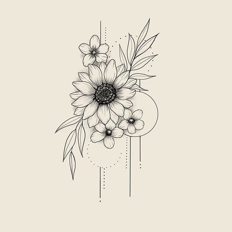 Sunflower With Petals Falling Tattoo, Sunflower Vines Tattoo, One Hour Tattoo Ideas, Sunflower Forearm Tattoo Women, Rose And Sunflower Tattoo, B Tattoos, Goat Ideas, Infected Tattoo, Couples Tattoo