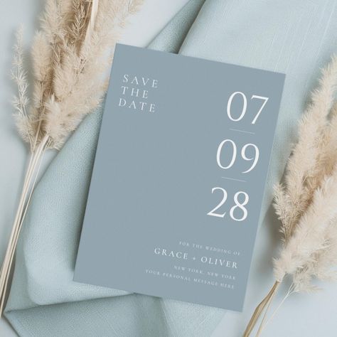 Modern Dusty Blue Elegant Wedding Save the Date Steel Blue Wedding Invitations, Dusty Blue Elegant Wedding, Dust Blue Wedding, Dust Blue Wedding Invitations, Wedding Save The Date Design, Dusty Blue Save The Dates, Wedding Invite Dusty Blue, Dusty Blue And Sage Green Save The Dates, Wedding Invitation Dusty Blue