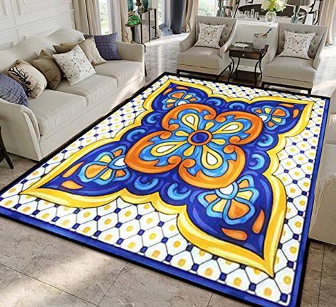 Indoor Outdoor Living Room, Mexican Talavera, Outdoor Living Room, Carpet Mat, Bedroom Kids, Tile Pattern, Soft Carpet, Ethnic Patterns, Runner Rugs