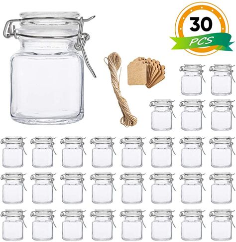 Amazon.com: Spice Jars, Flrolove 30 Pack 3.5oz Square Glass Jars with Leak Proof Rubber Gasket & Hinged Lid, Small Glass Containers with Airtight Lids for Home, Party Favors: Home & Kitchen Small Glass Containers, Square Glass Jars, Herb Jar, Bath Recipes, Glass Spice Jars, Kitchen Jars, Spice Storage, Glass Canisters, Airtight Containers