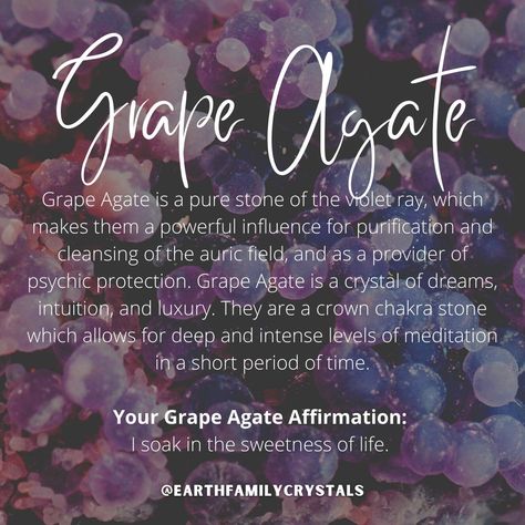 Agate Crystal Meaning, Agate Meaning, Floral Essential Oils, Auric Field, Lepidolite Crystals, Chalcedony Crystal, Bunch Of Grapes, Grape Agate, Crystal Properties