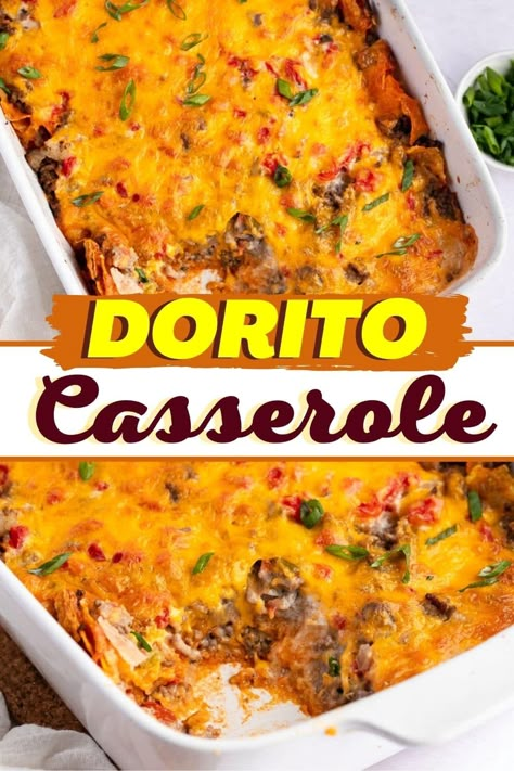 This Dorito casserole belongs in your weekly meal rotation! It features ground beef, tomatoes, cheese, and plenty of Dorito crunch! Ground Beef And Doritos Recipes, Dorito Pie Casserole, Dorito Bake Ground Beef, Hamburger Dorito Casserole, Dorito Casserole Hamburger Ground Beef, Dorito Casserole Hamburger, Dorito Bake, Beef Dorito Casserole, Easy Dorito Casserole