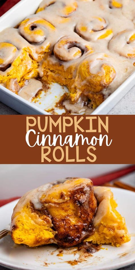 Pumpkin Cinnamon Rolls are literally the best cinnamon rolls in the world - super soft and fluffy dough with pumpkin spice filling and cream cheese icing - they're the perfect fall breakfast. Homemade Cinnamon Rolls Overnight, Fluffy Yeast Rolls, Cake French Toast, Canned Cinnamon Rolls, Lush Desserts, Best Cinnamon Roll Recipe, The Best Cinnamon Rolls, Pumpkin Rolls, Pumpkin Breakfast