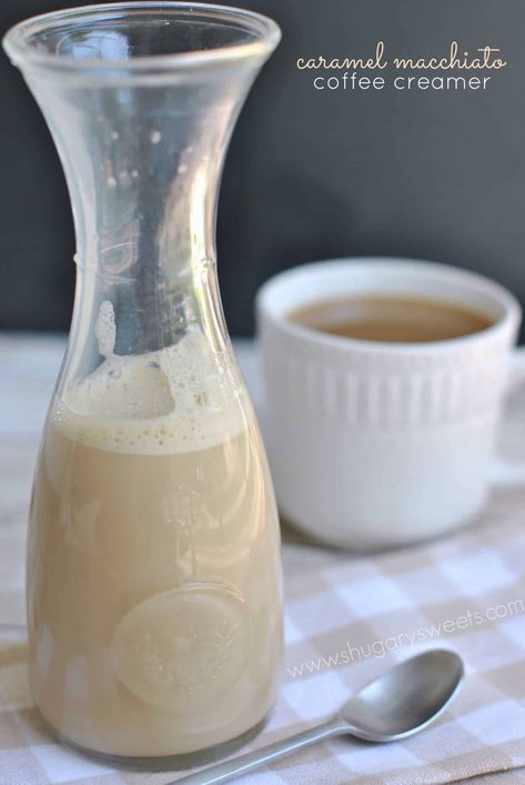 Replace your daily drive-thru coffee habit with homemade Caramel Macchiato Coffee Creamer. This caramel-flavored creamer is easy to make with ingredients you can actually pronounce! Caramel Macchiato Coffee Creamer, Homemade Caramel Macchiato, Diy Coffee Creamer, Macchiato Coffee, Cookie Coffee, Irish Cream Coffee, Vanilla Coffee Creamer, Homemade Coffee Creamer, Coffee Creamer Recipe