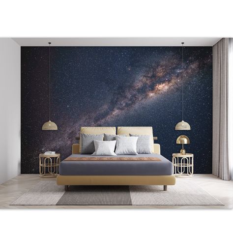 Planet Nursery, Sky Wall Mural, Galaxy Bedroom, Kindergarten Wallpaper, Space Themed Bedroom, Star Galaxy, Nursery Wall Murals, Toddler Bedroom, Playroom Nursery