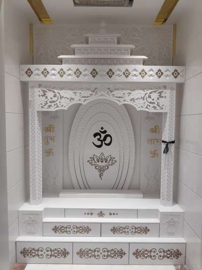 Prayer Room Designs by Architect Pushpendra Gurjar, Indore | Kolo Corian Temple Design For Home, Homemade Wall Decorations, Wooden Temple For Home, Mandir Design, Temple Design For Home, Pooja Mandir, Art Deco Interior Design, Pooja Room Door Design, Pooja Room Design