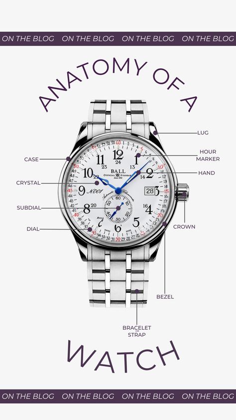 Pt 1. Anatomy Of A Watch Watch Anatomy, Jewelry Education, Watch Parts, Anatomy, Markers, Portfolio, Education, 10 Things, Quick Saves