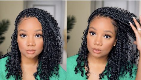 Short Bohemian Knotless Braids, Crotchet Box Braids, Chrochet Braids, Natural Braid Styles, Bohemian Knotless Braids, Curled Box Braids, Bohemian Knotless, Boho Box Braids, Box Braids Bob